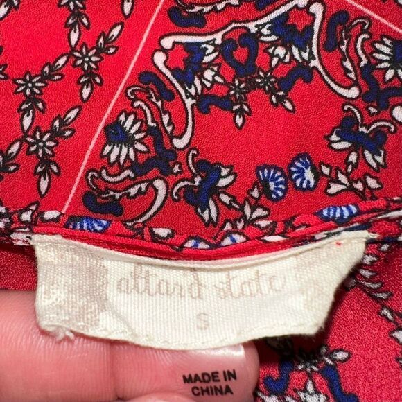 Altar’d State Red Boho Bandana Bell Sleeve Blouse Womens Small Preppy Chic - Picture 6 of 11